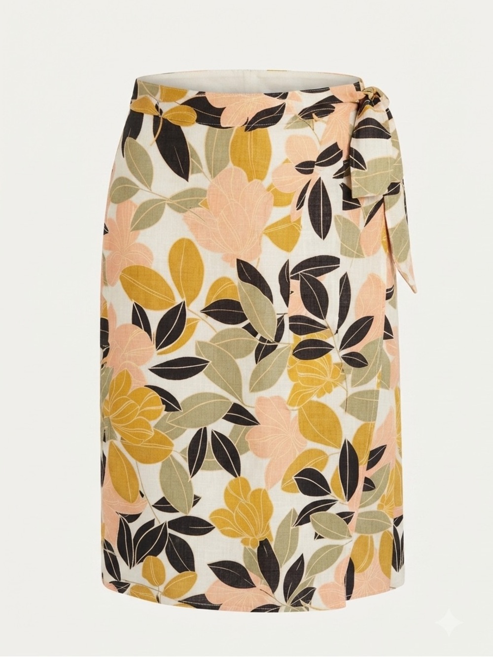 Rachel Zoe 100% Linen Tropical Floral Faux Wrap Midi Skirt Vacation Boho Summer - Picture 2 of 8